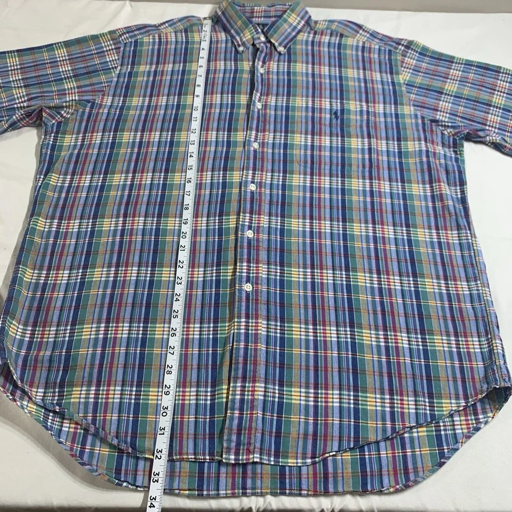 Polo Ralph Lauren‎ SS Shirt Mens XL Plaid Button Up Multi Colorful Blake 90s VTG